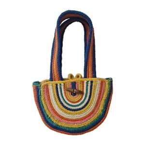 Fabulous MJ New York Rainbow Purse Crescent Boho Hippie 70's  Jute Shoulder Bag